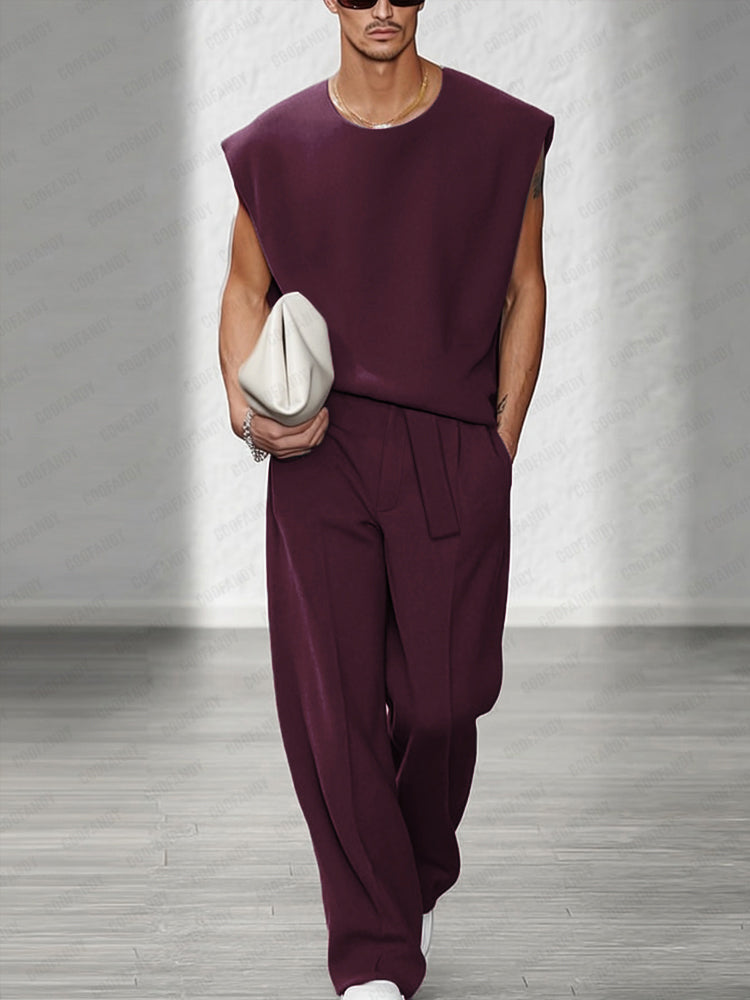 Urban Casual Shoulder Pad Tank Top Set