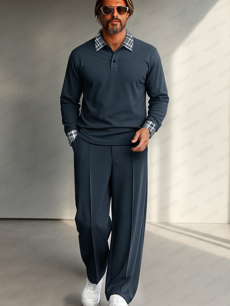 Casual Plaid Contrast Shirt Pants Set