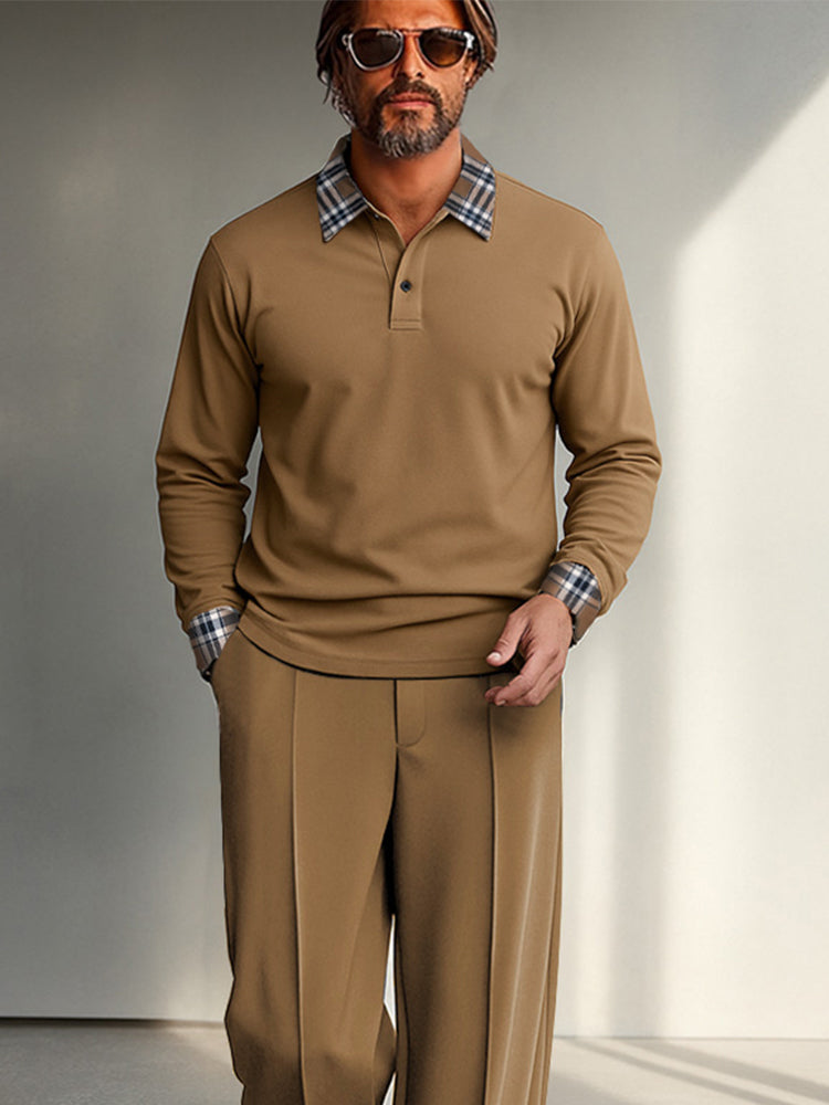 Casual Plaid Contrast Shirt Pants Set