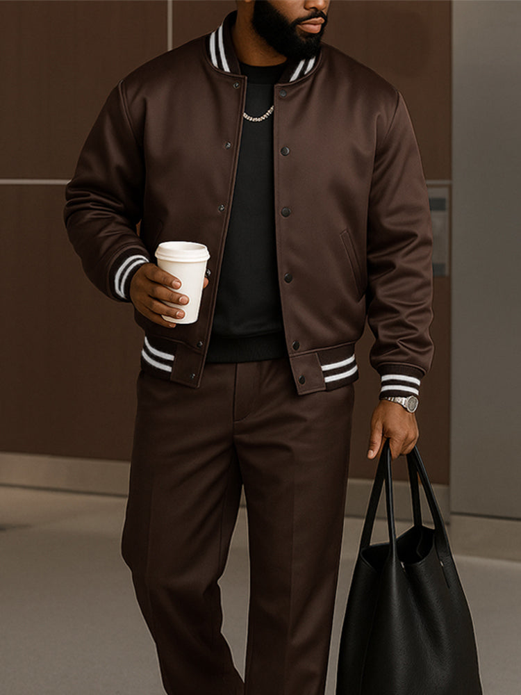 Modern Contrast Stripe Jacket Pants Set