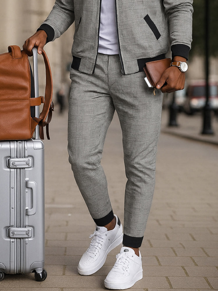 Smart Casual Plaid Tracksuit Set