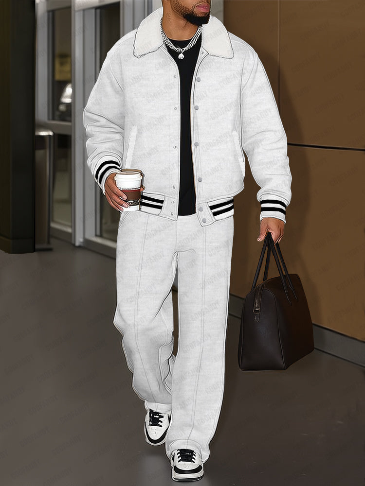 Urban Casual Plush Trim Jacket Pants Set