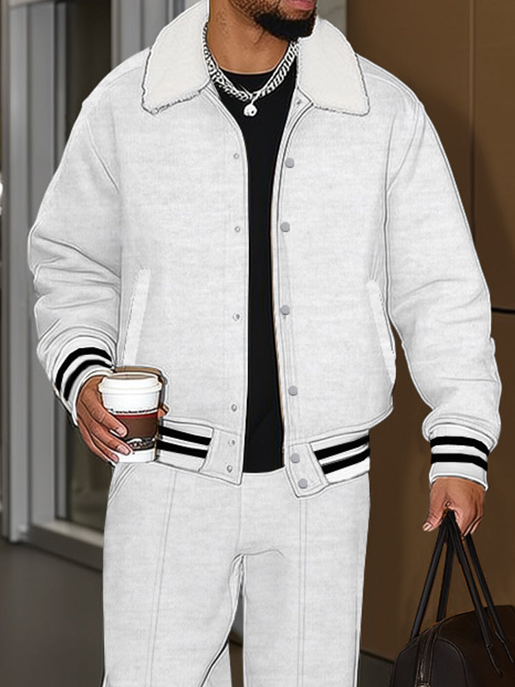 Urban Casual Plush Trim Jacket Pants Set
