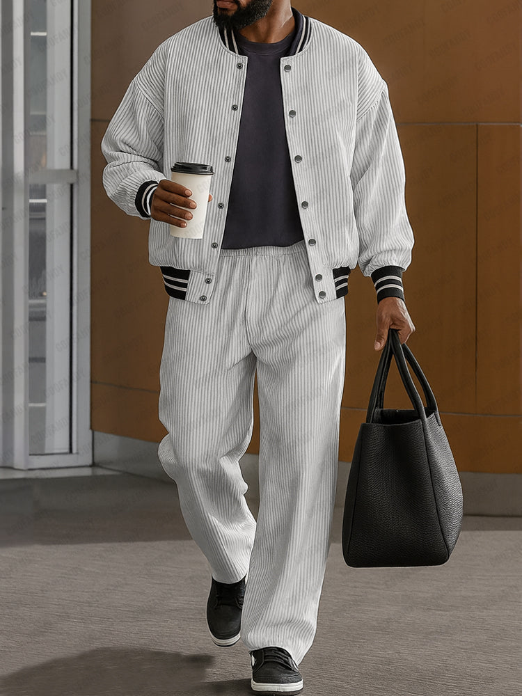 Casual Versatile Striped Jacket Pants Set