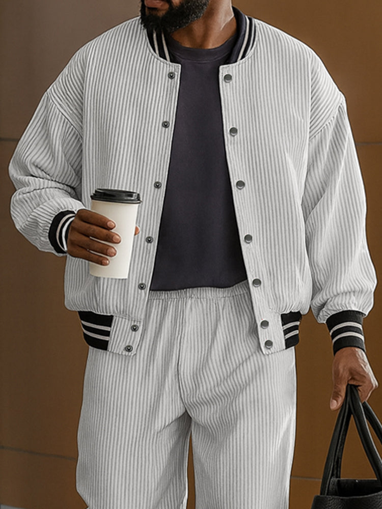Casual Versatile Striped Jacket Pants Set
