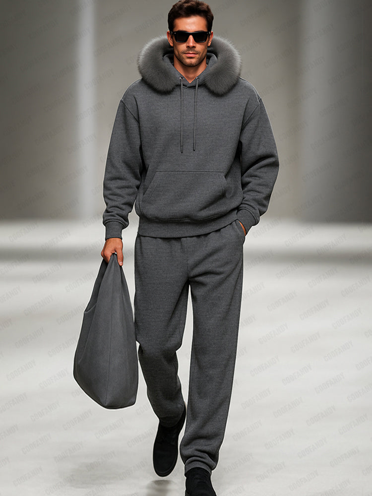 Cozy Fur Collar Hoodie Pants Set