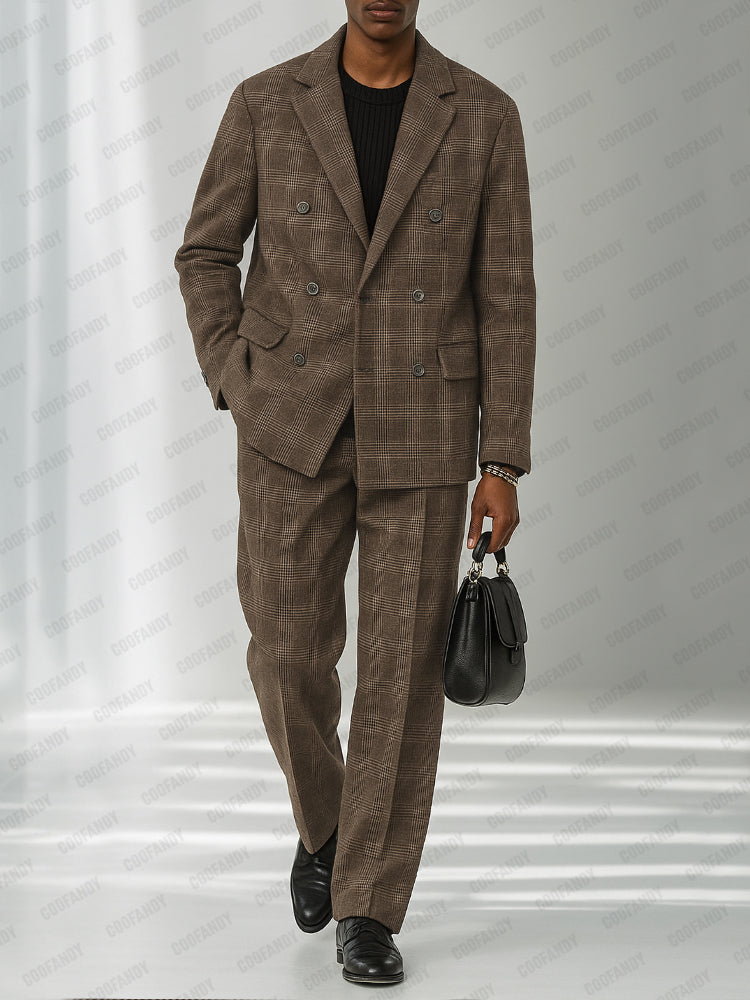 Classic Plaid Tweed Blazer Pants Set
