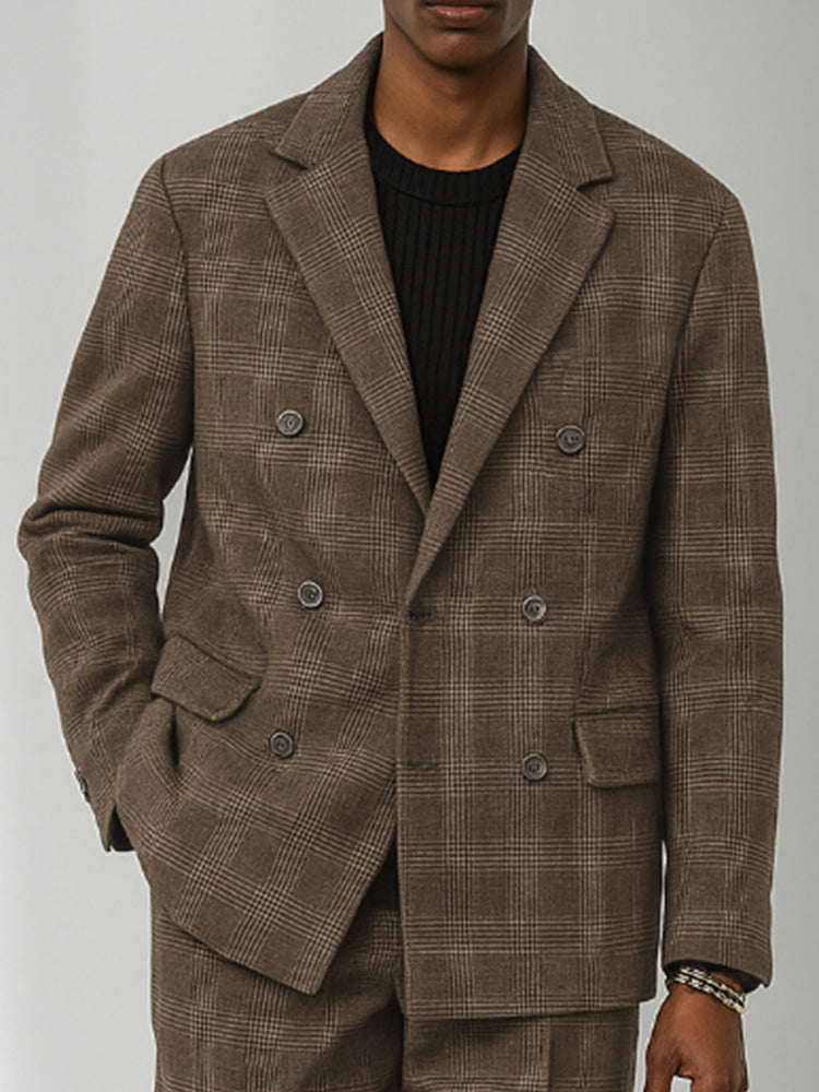 Classic Plaid Tweed Blazer Pants Set