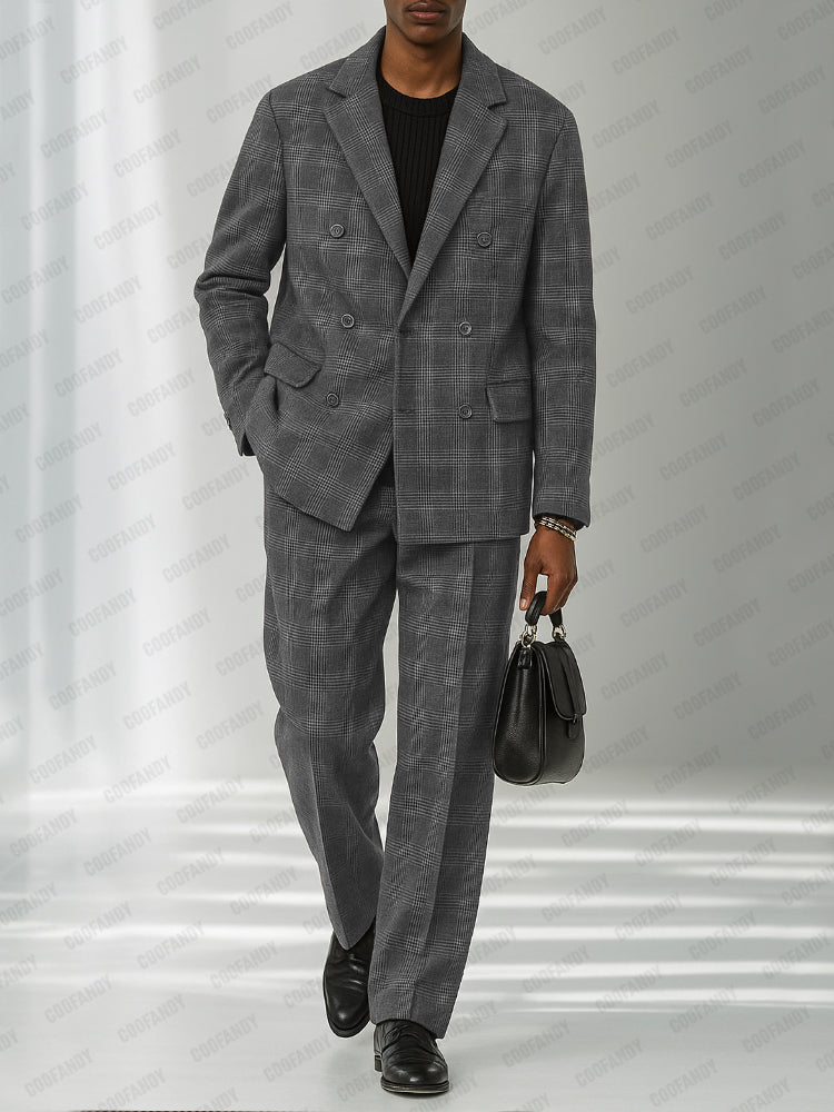 Classic Plaid Tweed Blazer Pants Set