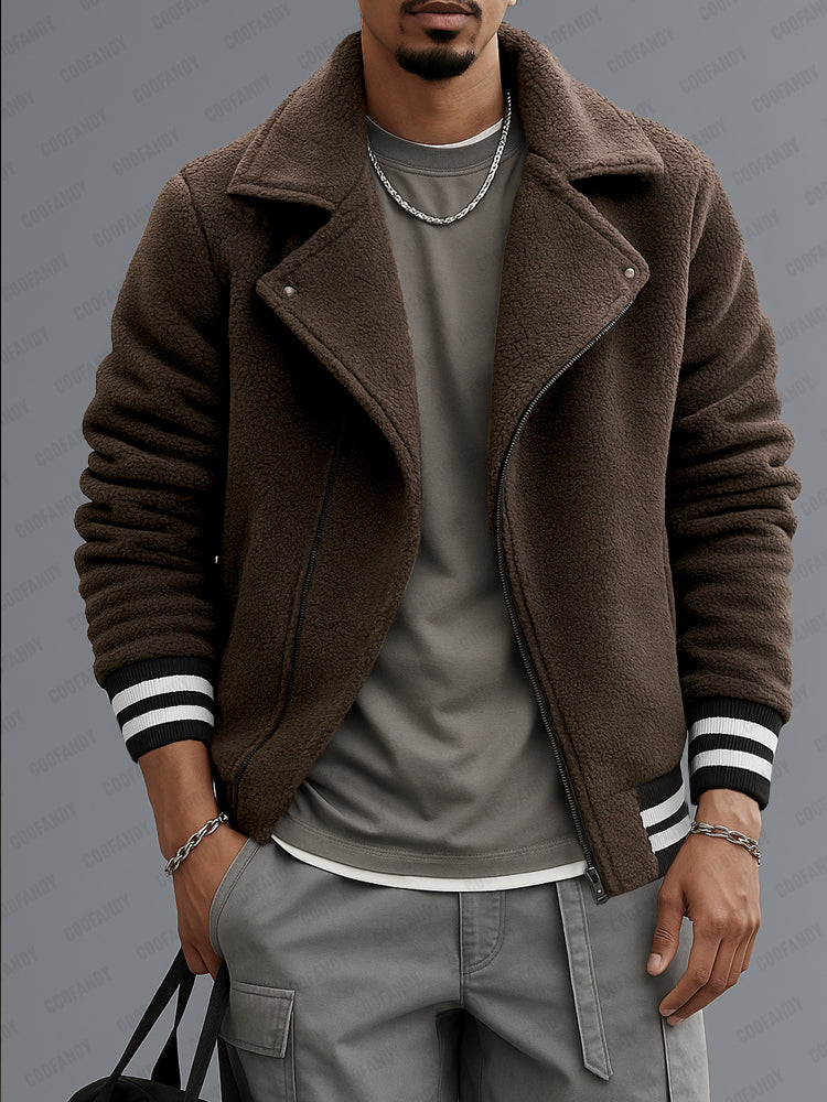 Casual Contrast Trim Fleece Jacket