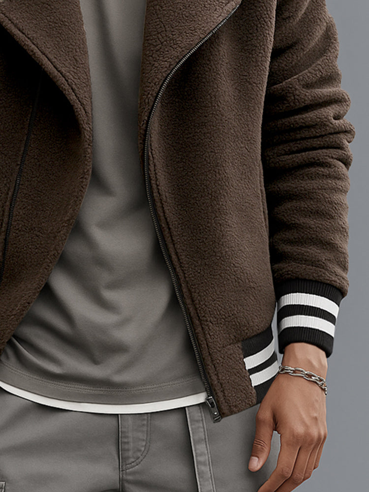 Casual Contrast Trim Fleece Jacket